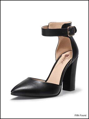 Women's Closed Toe High Heel Pumps Dress Shoes Chunky Heel Ankle Strap